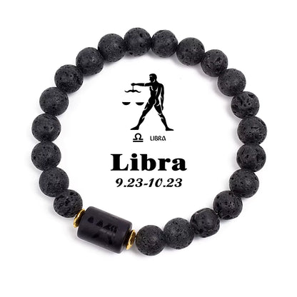 Beaded Bracelet Zodiac Constellation Black Lava Stone Elastic Unisex