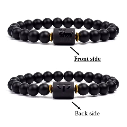 Beaded Bracelet Zodiac Constellation Black Lava Stone Elastic Unisex