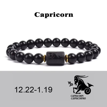 Beaded Bracelet Zodiac Constellation Black Lava Stone Elastic Unisex
