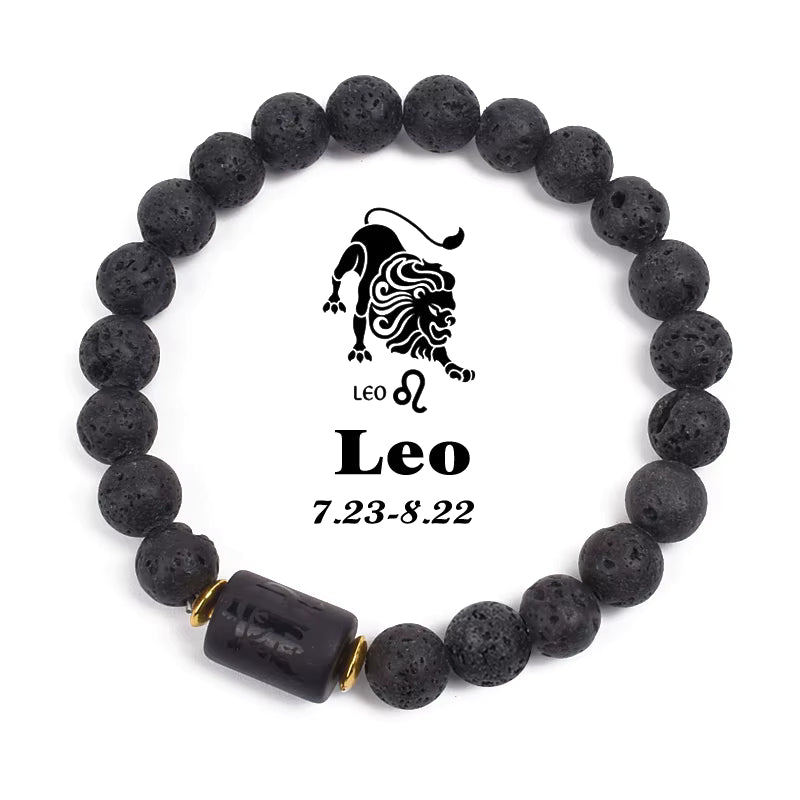 Beaded Bracelet Zodiac Constellation Black Lava Stone Elastic Unisex