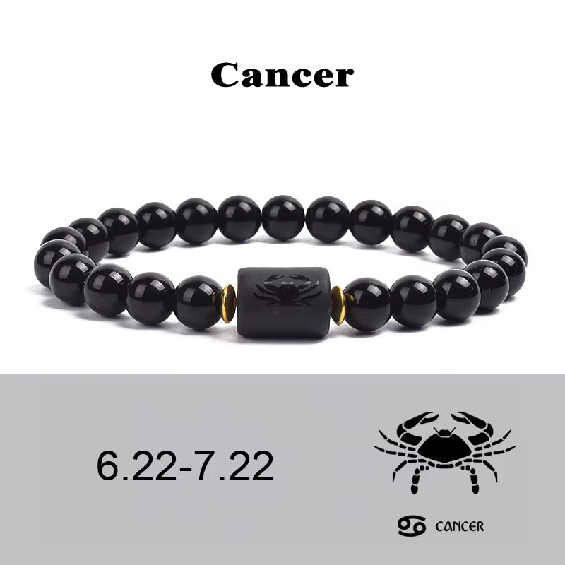 Beaded Bracelet Zodiac Constellation Black Lava Stone Elastic Unisex