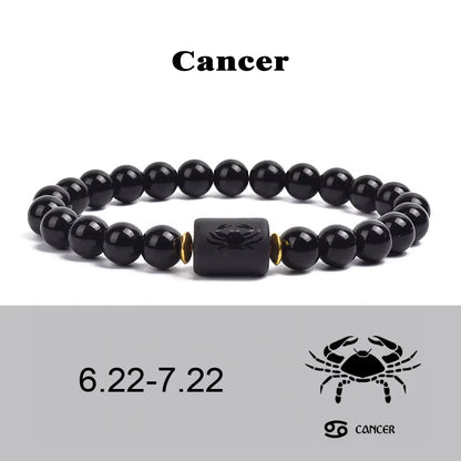 Beaded Bracelet Zodiac Constellation Black Lava Stone Elastic Unisex
