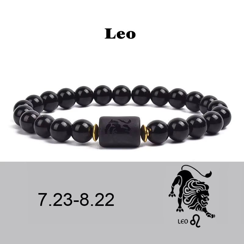 Beaded Bracelet Zodiac Constellation Black Lava Stone Elastic Unisex