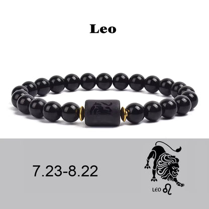 Beaded Bracelet Zodiac Constellation Black Lava Stone Elastic Unisex