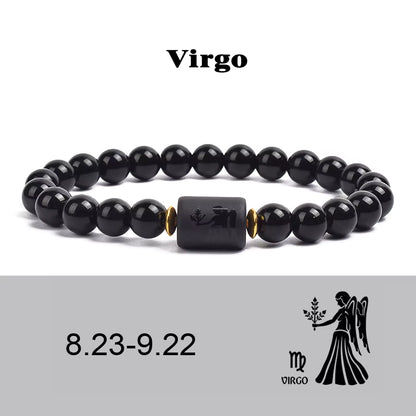 Beaded Bracelet Zodiac Constellation Black Lava Stone Elastic Unisex