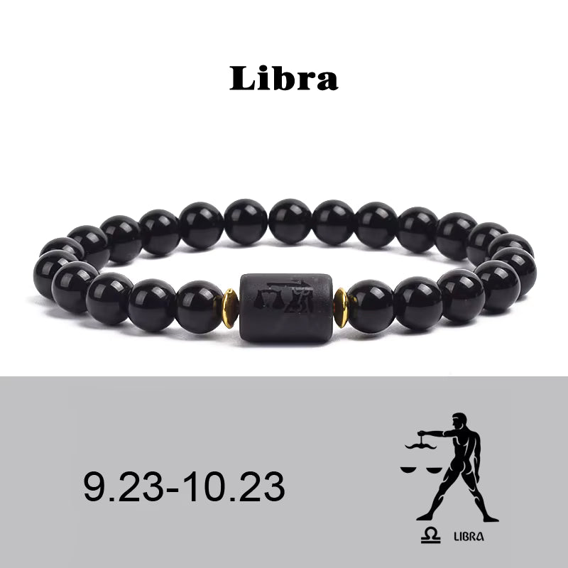 Beaded Bracelet Zodiac Constellation Black Lava Stone Elastic Unisex