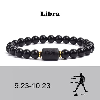 Beaded Bracelet Zodiac Constellation Black Lava Stone Elastic Unisex