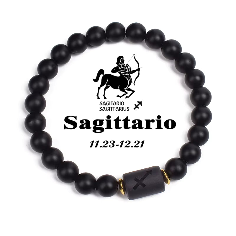Beaded Bracelet Zodiac Constellation Black Lava Stone Elastic Unisex