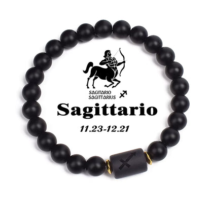 Beaded Bracelet Zodiac Constellation Black Lava Stone Elastic Unisex