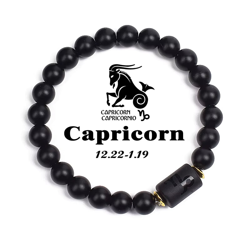 Beaded Bracelet Zodiac Constellation Black Lava Stone Elastic Unisex