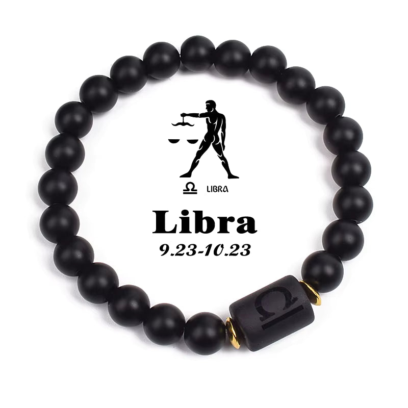 Beaded Bracelet Zodiac Constellation Black Lava Stone Elastic Unisex