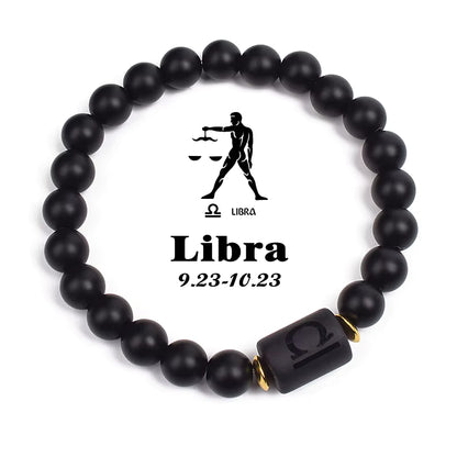 Beaded Bracelet Zodiac Constellation Black Lava Stone Elastic Unisex