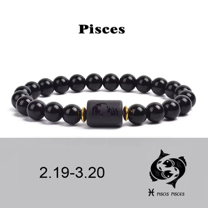 Beaded Bracelet Zodiac Constellation Black Lava Stone Elastic Unisex