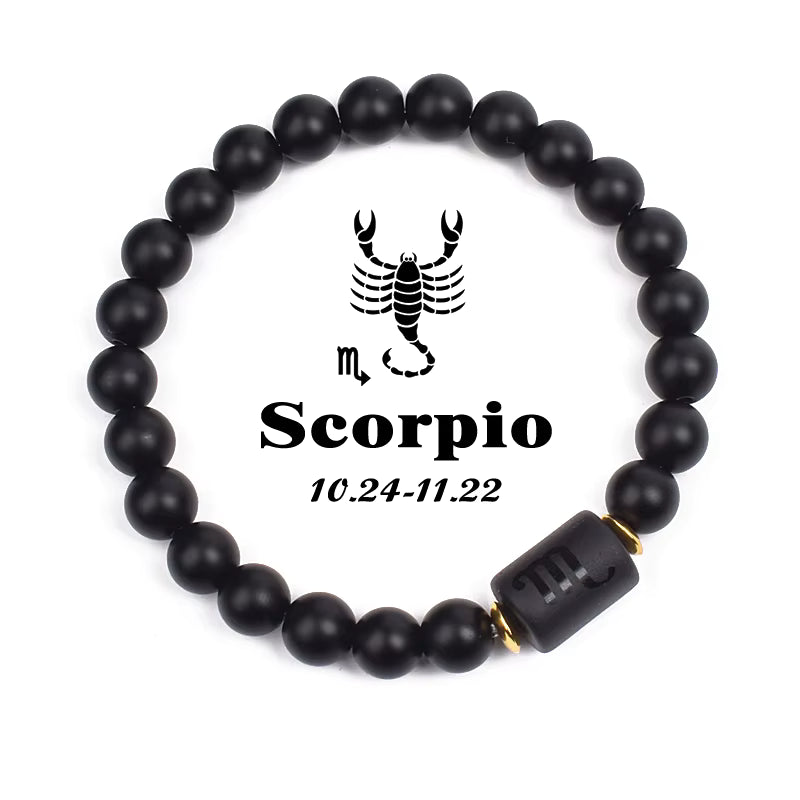 Beaded Bracelet Zodiac Constellation Black Lava Stone Elastic Unisex