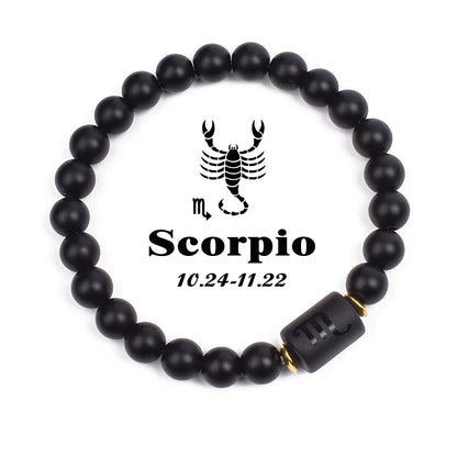 Beaded Bracelet Zodiac Constellation Black Lava Stone Elastic Unisex