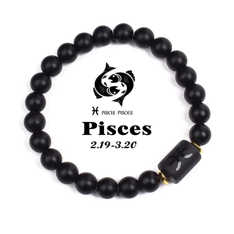 Beaded Bracelet Zodiac Constellation Black Lava Stone Elastic Unisex