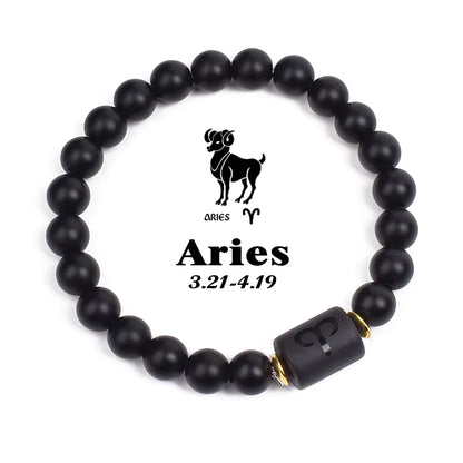 Beaded Bracelet Zodiac Constellation Black Lava Stone Elastic Unisex