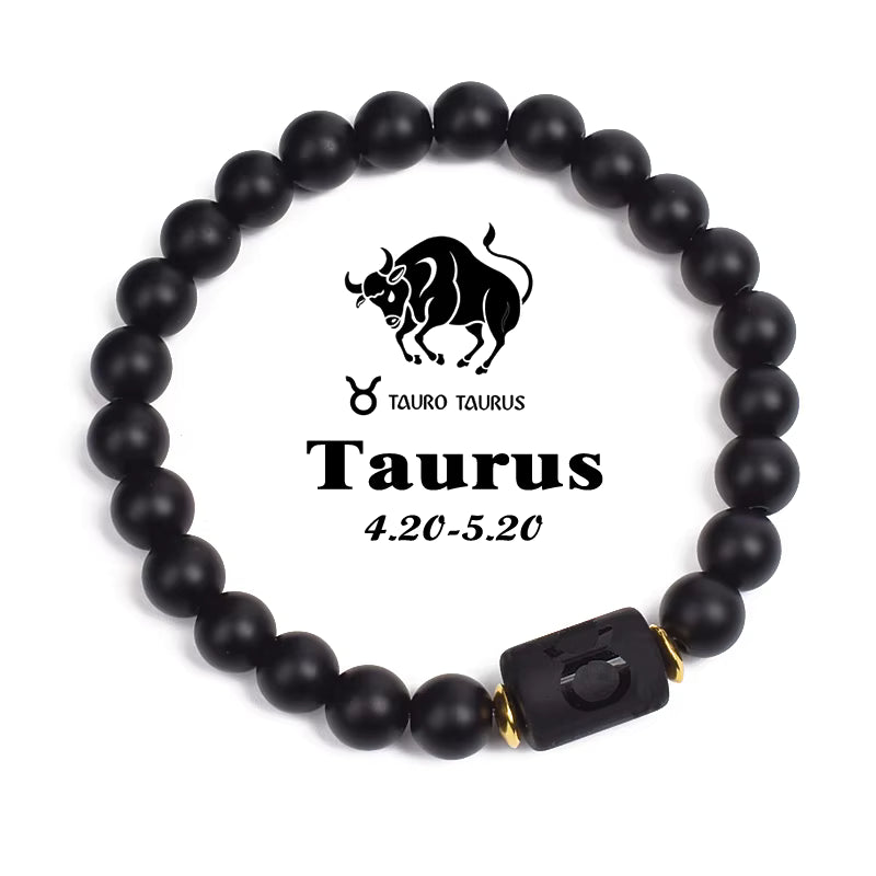 Beaded Bracelet Zodiac Constellation Black Lava Stone Elastic Unisex