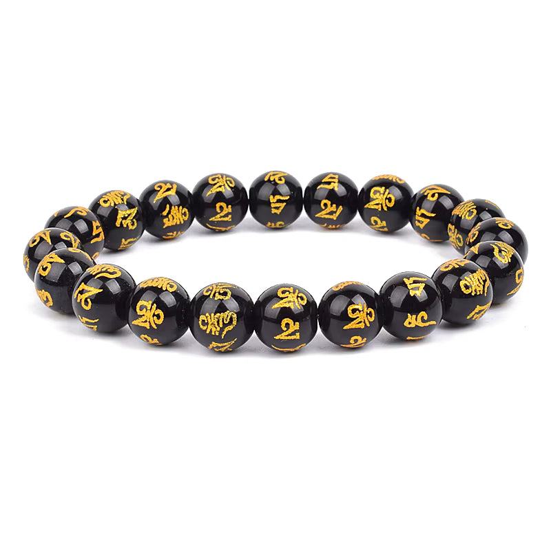 Black Obsidian Beaded Bracelet Onyx Matte Agate Adjustable Unisex