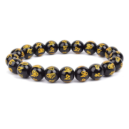 Black Obsidian Beaded Bracelet Onyx Matte Agate Adjustable Unisex