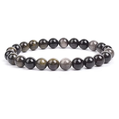 Black Obsidian Beaded Bracelet Onyx Matte Agate Adjustable Unisex
