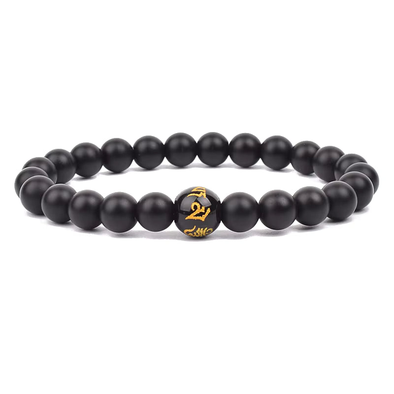Black Obsidian Beaded Bracelet Onyx Matte Agate Adjustable Unisex