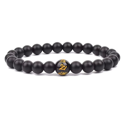 Black Obsidian Beaded Bracelet Onyx Matte Agate Adjustable Unisex