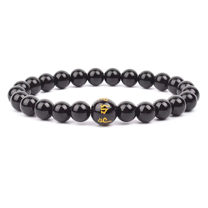 Black Obsidian Beaded Bracelet Onyx Matte Agate Adjustable Unisex