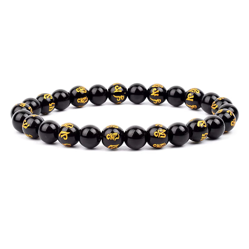 Black Obsidian Beaded Bracelet Onyx Matte Agate Adjustable Unisex