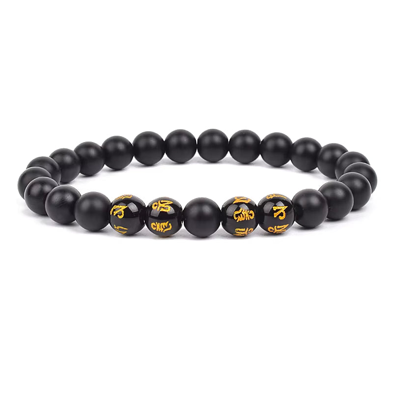 Black Obsidian Beaded Bracelet Onyx Matte Agate Adjustable Unisex