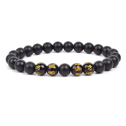 Black Obsidian Beaded Bracelet Onyx Matte Agate Adjustable Unisex