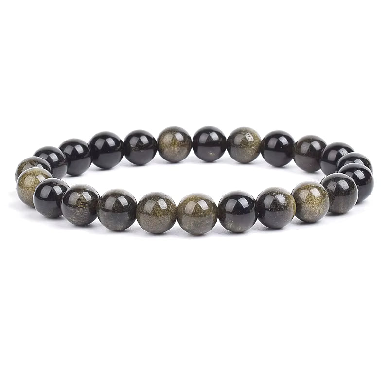 Black Obsidian Beaded Bracelet Onyx Matte Agate Adjustable Unisex