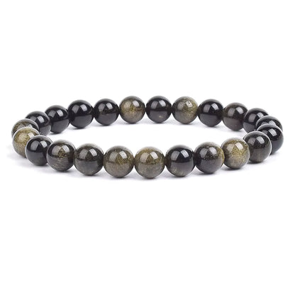 Black Obsidian Beaded Bracelet Onyx Matte Agate Adjustable Unisex