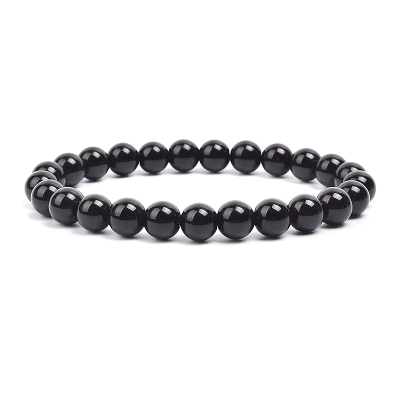 Black Obsidian Beaded Bracelet Onyx Matte Agate Adjustable Unisex