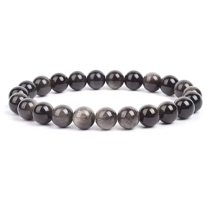 Black Obsidian Beaded Bracelet Onyx Matte Agate Adjustable Unisex