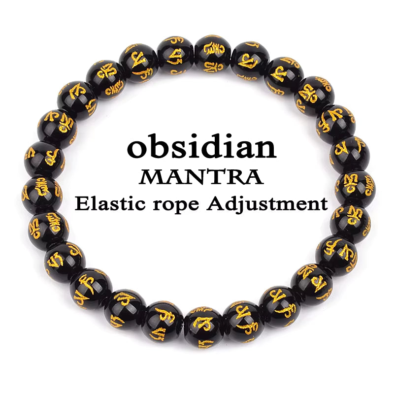 Black Obsidian Beaded Bracelet Onyx Matte Agate Adjustable Unisex