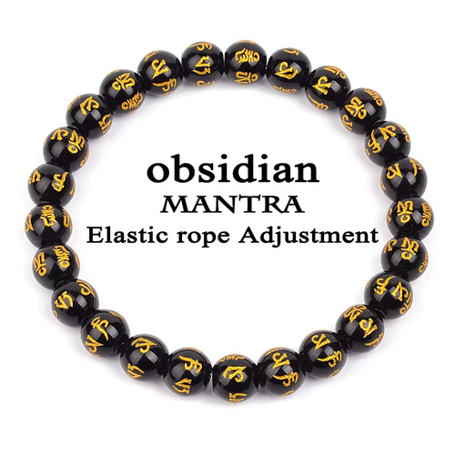 Black Obsidian Beaded Bracelet Onyx Matte Agate Adjustable Unisex