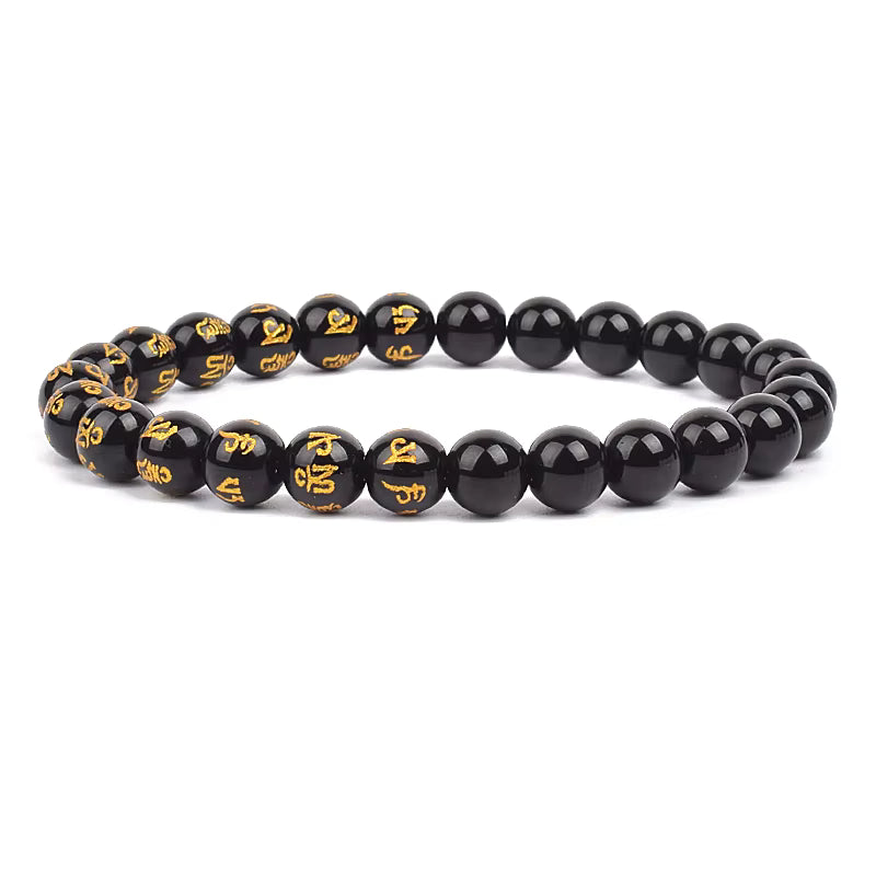 Black Obsidian Beaded Bracelet Onyx Matte Agate Adjustable Unisex
