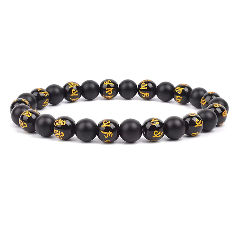 Black Obsidian Beaded Bracelet Onyx Matte Agate Adjustable Unisex