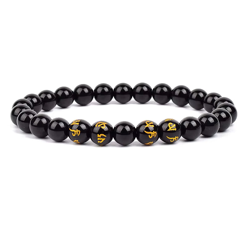 Black Obsidian Beaded Bracelet Onyx Matte Agate Adjustable Unisex