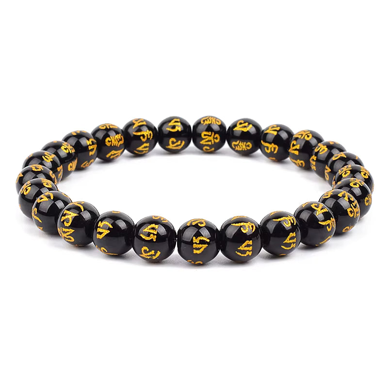 Black Obsidian Beaded Bracelet Onyx Matte Agate Adjustable Unisex