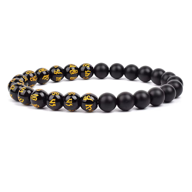 Black Obsidian Beaded Bracelet Onyx Matte Agate Adjustable Unisex