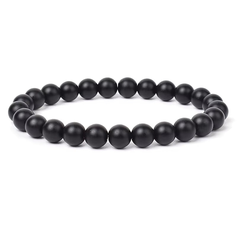 Black Obsidian Beaded Bracelet Onyx Matte Agate Adjustable Unisex