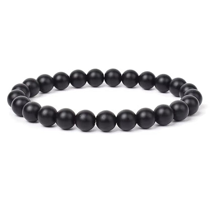 Black Obsidian Beaded Bracelet Onyx Matte Agate Adjustable Unisex