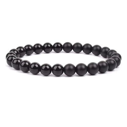 Black Obsidian Beaded Bracelet Onyx Matte Agate Adjustable Unisex