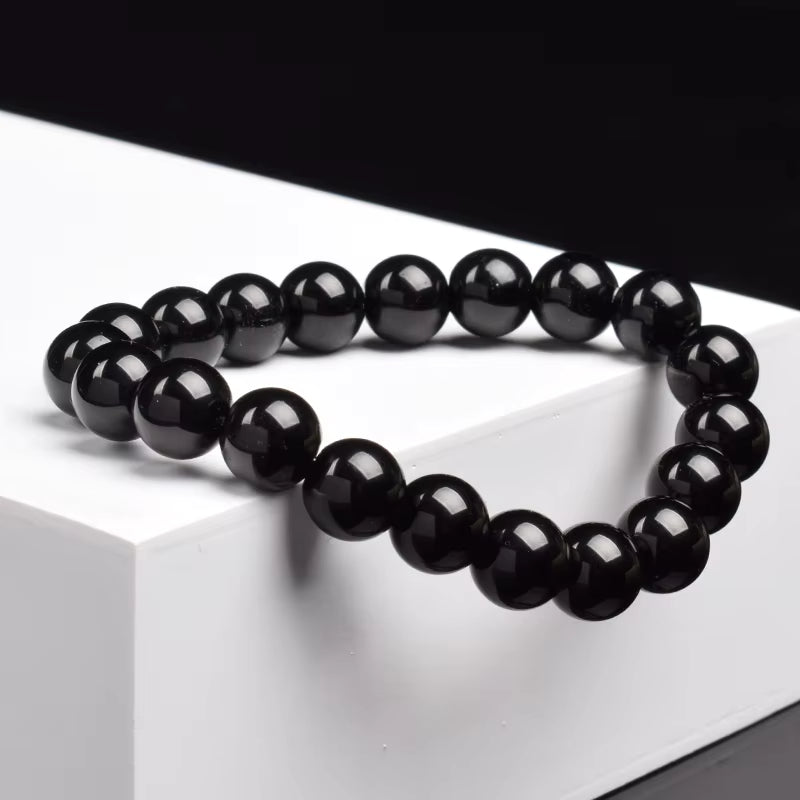 Black Onyx Beaded Bracelet 6mm 8mm Adjustable 17cm to 21cm Unisex