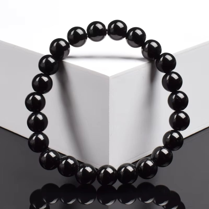 Black Onyx Beaded Bracelet 6mm 8mm Adjustable 17cm to 21cm Unisex