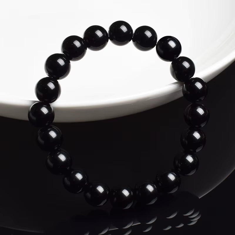 Black Onyx Beaded Bracelet 6mm 8mm Adjustable 17cm to 21cm Unisex