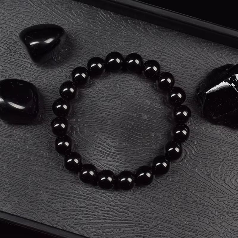 Black Onyx Beaded Bracelet 6mm 8mm Adjustable 17cm to 21cm Unisex