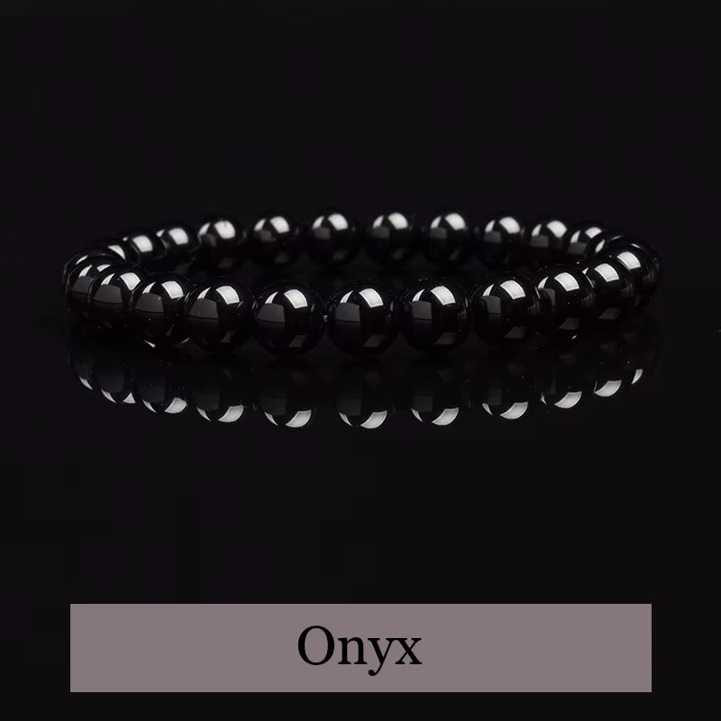 Black Onyx Beaded Bracelet 6mm 8mm Adjustable 17cm to 21cm Unisex